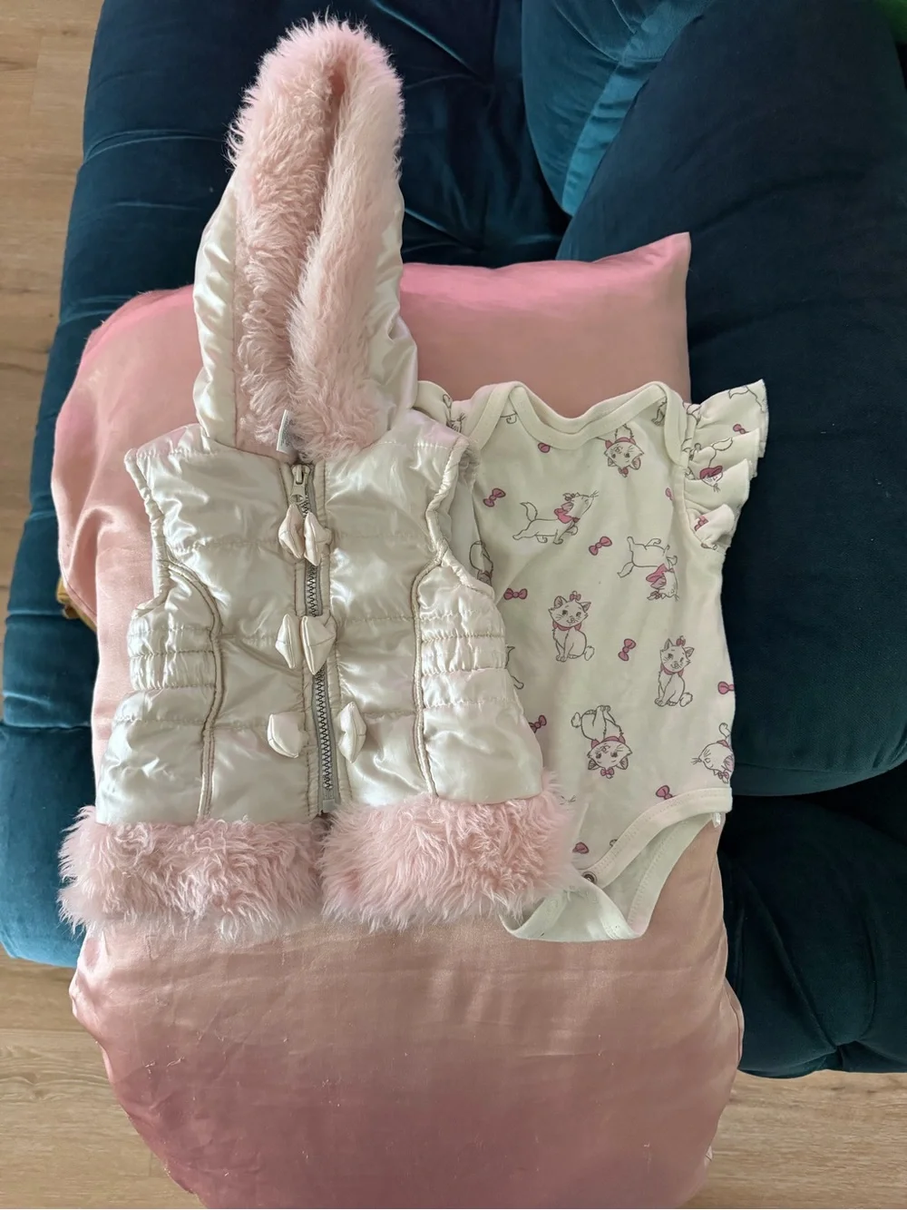 12 months -Baby Girls Pink Faux-Fur Hooded Puffer Vest